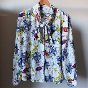 Vintage LA Way constellation navigator silky blouse with shoulder pads